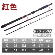 黑皮釣具 船釣竿 鐵板竿 約65號 土魠 飛扁 鮪魚 煙仔 紅甘 馬加 貼底 沉底 大物 GT 海竿 210cm, 紅色,7尺 210cm