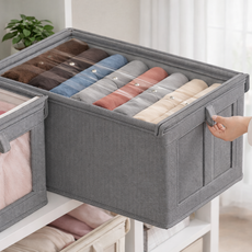하스몰 옷정리 보관 대용량 투명창 커버형 먼지없는 수납 의류 정리함, 그레이, 1개