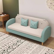 2인용 3인용 쇼파베드 거실 학원 소파 작은 미니 의자, 블루-베이지화이트