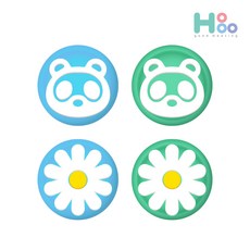 호후 닌텐도 스위치 / 스위치 라이트 실리콘 조이스틱 커버 동물의숲너구리꽃, 시추&꽃, 4개