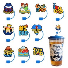 아버지의 날 빨대 커버 캡 10개 1.2L(40온스) 텀블러 컵 30개 Love You Dad 빨대 토퍼 내구성 있는 실리콘 음료 빨대 팁 뚜껑 프로텍터 아버지의 날