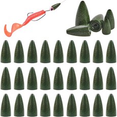 총알형 낚시추 30개 벌레추 배스 낚시용 캐롤라이나 리그 텍사스 슬립 미끄럼 슬라이딩 소금물 및 민물용, 1/8oz-30pcs