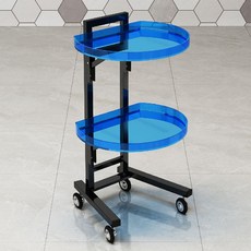 미용실 뷰티샵 펌 염색 도구 이동식 수납 정리 선반 카트, 블루 타원형 아크릴 카트