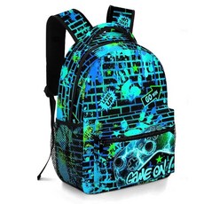 Moduyok 남아 및 남아용 학교 백팩 어린이 청소년 초등학교 중학생 책가방 만 6-18세 아이스하키 원사이즈 456690, 청록색 게임