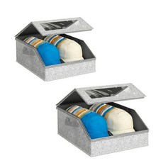 GDGZJJD 모자 보관 박스 오거나이저 2팩 투명 창으로 쌓을 수 있음 야구 모자 30개 보관 베이지, 2개, B-그레이 2개