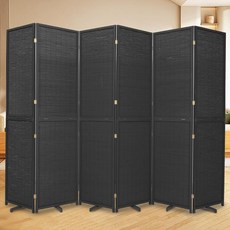 ECLATIS 대나무 방 칸막이 패널 360° 회전 발 3패널 119.4cm47인치 높이 짧은 접이식 프라이버시 스크린 분리기 수제 파티션 휴대용 벽 칸막이 브라운, 블랙