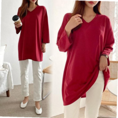 임부복 빅사이즈 큰옷 루즈핏 브이넥롱무지박스9부(A599H)