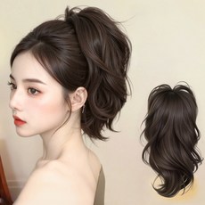 상덕 포니테일 집게핀 머릿결 좋은 인어웨이브 부분가발, 다크브라운, 1개