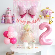이벤트홀릭 공주 풍선 생일파티용품세트 핑크 성 캐슬 마차, 1개, 숫자풍선 2