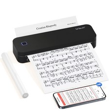 레터치 휴대용프린터 블루투스 무선 라벨 프린터 A4 모바일 포토프린터+롤 감열지 1롤 내장 수험생선물 열전사 감열식, 블랙