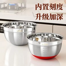 304不銹鋼加深加厚防滑打蛋盆，多功能料理盆，烘焙攪拌盆，沙拉盆，揉麵盆, 1個, 可加熱鋼底（304不銹鋼）,17.5CM 刻度容量0.75L