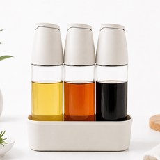 카페로메오 양념통 오일병 조미료통 선반, 1세트, 500ml, 베이지 오일병3P+거치대
