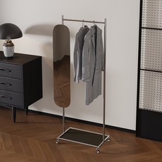 落地衣帽架 附全身鏡 165*60*36CM 移動萬向輪 不銹鋼鏡架, 黑色帶鏡子165*60*36cm, 黑色