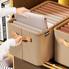굿초이스 대용량 수납 패브릭 손잡이 리빙박스, 카키, 1개