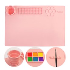 40x60cm 실리콘 팔레트매트 + 접이식 물통 방수 그림매트, 1개, 23칸, 핑크