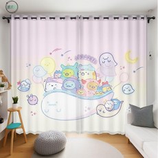 墟里居 角落生物簡約窗簾遮光兒童臥室飄窗學生宿舍免打孔隔斷環保簾, 5（83529）,寬2米*高度2.7米打孔一片/可改短