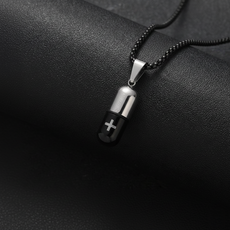 블랙 투톤 알약 보관 약통 캡슐 펜던트 목걸이, 1개