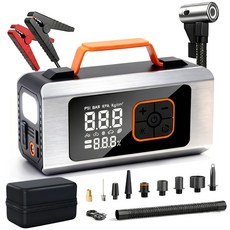 우스틴스 6in1 올인원 차량용 점프스타터 에어펌프 대용량 배터리 휴대용 보조배터리 LED 비상등 겨울 방전 캠핑 여행 구원템+긴급 상황도 문제없음, 40000mAh, 1개