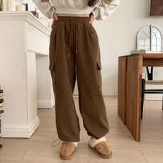 여성 겨울 골덴 밴딩 포켓 스트링 와이드 팬츠