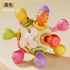 曼哈頓手抓球嬰兒硅膠可咬牙膠磨牙棒寶寶玩具0一1歲3到6個月, 1個, 如圖所示, 黃色手球opp袋