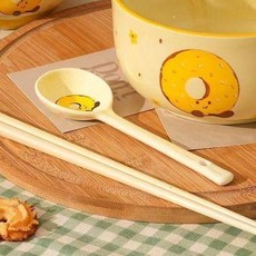 陶瓷泡麪碗帶蓋雙耳飯碗 學生宿舍用湯碗 螺螄粉碗, 1個, 甜甜圈陶瓷勺