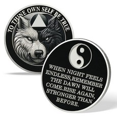 YRCKUDZKG Yin Yang Wolf Sobriety Coin - Zen Balanced AA Medallion for Men & Women Unique Chip wit, General (No Number)