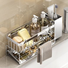 Qiaokao 스테인레스 수세미 보관 선반 걸이형 수저통 포함, 1개, 실버