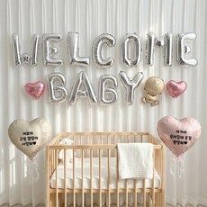 로나파티 산후 조리원 퇴소 이벤트 출산 선물 축하 파티 용품 핑크, 웰컴 베이비 이니셜 풍선 세트 - 핑크, 1개