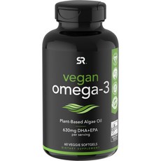 SPORTS RESEARCH Omega-3 DHA EPA藻油素食軟膠囊 630mg, 60顆, 1罐