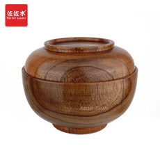 熱銷 復古風手工整木實木木頭套碗 多用碗兒童碗 奶茶碗 泡麪木碗帶蓋 木碗, 整木約直徑16高10釐米S, 1個
