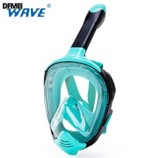 DFMEI wave熱賣浮潛面罩 全臉潛水鏡面鏡全乾式呼吸管潛水面罩, 湖水藍
