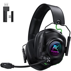 Krysenix 무선 게이밍 헤드셋 가상 7.1채널 초경량 2.4G 블루투스 6.0 초저지연 RGB 노이즈 캔슬링 마이크, 블랙, KGH2 블랙, KGH2