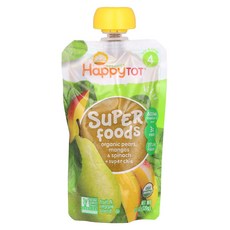 Happy Family Organics Happytot Superfoods 4단계 유기농 배 망고 및 시금치 + 슈퍼 치아 120g(4.22oz) Organics (