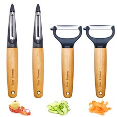 Trez Treamer 우드 핸들 Y형 감자 채칼 4개 세트 (주방용 야채 필러)