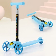 兒童滑板車 一鍵折疊 四檔調節 閃光輪, 1個, 王子藍+折疊免安裝+小輪,單車
