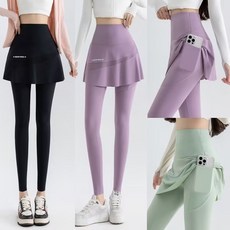 M-4XL 口袋鯊魚褲 褲裙 冰絲涼感褲 七分假兩件裙褲夏 新款口袋瑜伽褲 高腰收腹大碼裙子 打底褲外穿 內搭褲 運動褲