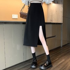 A字裙長款半身裙 設計感西裝裙 黑色顯瘦大碼不規則高腰褲裙上班裙