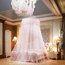 침대 캐노피 모기장 연핑크 원형 소형 커튼 아기방 미세망 벌레