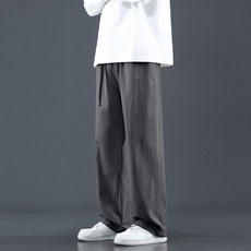 卡其色純棉寬鬆直筒工裝褲 - 男款休閒闊腿褲, L码 建议体重（60-72.5公斤）, 深灰色