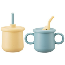 락앤락 리틀럽 실리콘 빨대컵 일반형 + 스파우트형 세트, 200ml, 1세트, 스카이블루 + 옐로우