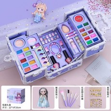 키즈 화장품 세트 장난감 꾸미기-디자인5 공주 박스 메이크업, 1개, L. 보라색 고급 가방 + 인형 + 선물