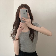 투니스 여성 단색 슬림핏 캐주얼 반소매 티셔츠