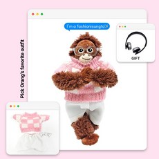 로앤제이 미니 오랑우탄 인형 키링 의상 착장 세트, 3. 핑크체크+화이트팬츠+투명뿔테안경, 1개