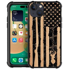 DJSOK 아이폰 14 H 닌자 도그 호환 케이스 네 모서리 충격 방지 보호 소프트 TPU 범퍼 및 하드 PC 패턴 백 케이스 아이폰 14용, 우드 미국 국기 사슴, 1개