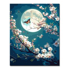 DIY캔버스페인팅 명화그리기 액자 그림 세트 유화 - 풍경 40x50, L151_달빛에 물든 꽃, 1개