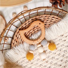 寶寶玩具E3D 亞馬遜森林動物牙膠玩具 搖鈴 嬰幼兒磨牙手搖鈴 安撫矽膠咬咬樂 串珠固齒器, 小鳥款／串珠.飾款, 1個