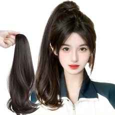 레오큐 c컬 웨이브 짧은 포니테일 집게핀 가발, 1개, 내츄럴블랙