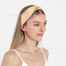 100% 真絲彈力交叉髮帶, 香檳, 1個
