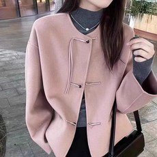 ORZQU봄가을 여성 루즈핏 캐주얼 패션 숏 개량한복 자켓 스타일 모직 긴팔 스냅 스타일 슬림핏 코디 아우터