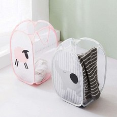 접이식 세탁물 바구니 매쉬 햄퍼 이동식 재활용바구니 대용량빨래바구니 빨래보관함 빨래수거함, 그레이